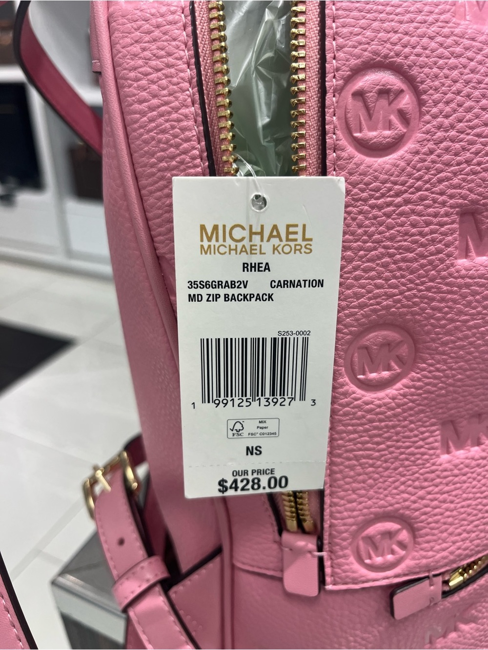 Michael Kors Medium Carnation/Pink Debossed Rhea Backpack - Picture 7 of 7